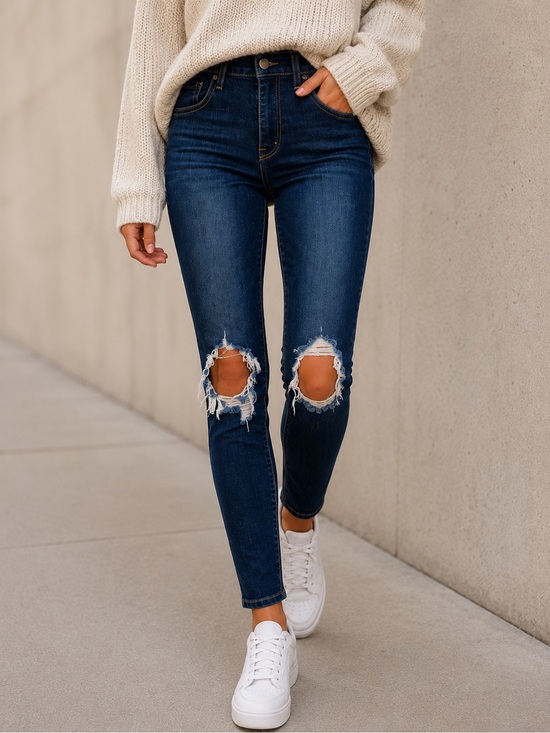 Levi's Denim - Levi’s High Waisted Distressed Jean Skinny Dark Wash Size 28